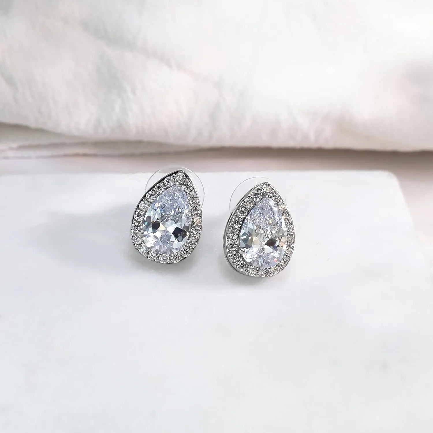UDYLGOON CZ Tearsdrop Earrings Necklace Jewelry Set For Bride Bridesmaids Bridal Wedding Party Prom Jewelry Gift