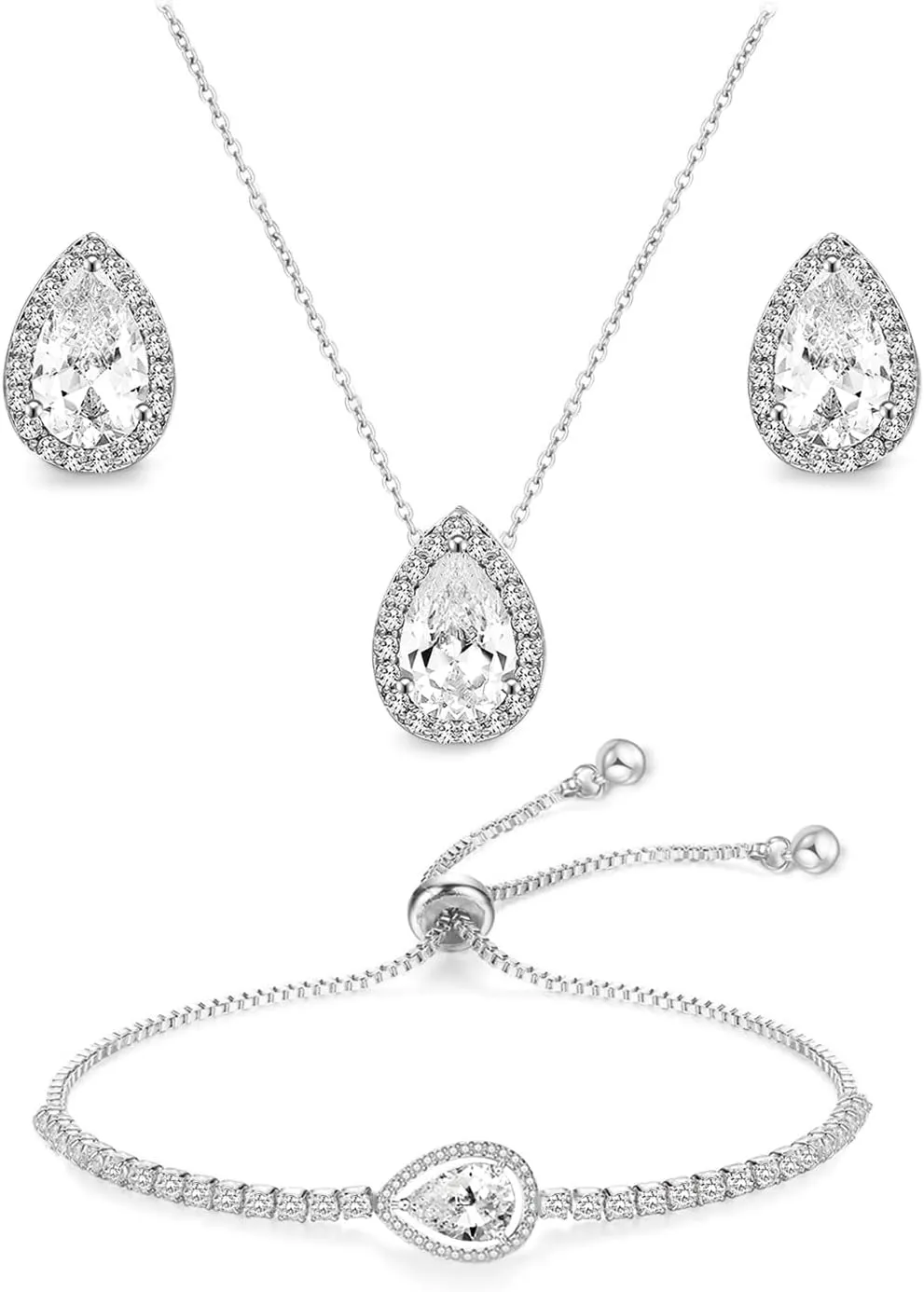 UDYLGOON CZ Tearsdrop Earrings Necklace Jewelry Set For Bride Bridesmaids Bridal Wedding Party Prom Jewelry Gift
