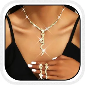 Unicra Snake Rhinestone Jewelry Sets Crystal Necklace Earrings Set Costume Jewelry Set for Women and Brides