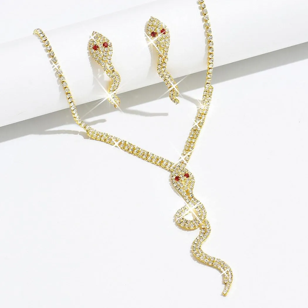 Unicra Snake Rhinestone Jewelry Sets Crystal Necklace Earrings Set Costume Jewelry Set for Women and Brides