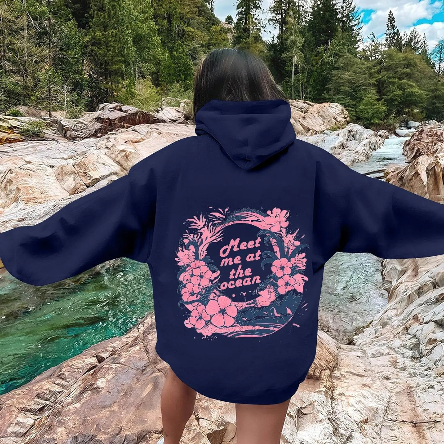 Unisex Oversized Hoodies Long Sleeve Palm Puff Preppy Sweatshirt Drawstring Cute Print Casual Graphic Hoodie