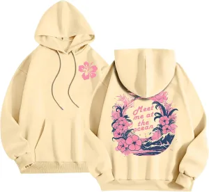Unisex Oversized Hoodies Long Sleeve Palm Puff Preppy Sweatshirt Drawstring Cute Print Casual Graphic Hoodie
