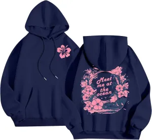 Unisex Oversized Hoodies Long Sleeve Palm Puff Preppy Sweatshirt Drawstring Cute Print Casual Graphic Hoodie