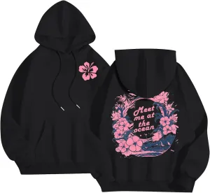 Unisex Oversized Hoodies Long Sleeve Palm Puff Preppy Sweatshirt Drawstring Cute Print Casual Graphic Hoodie