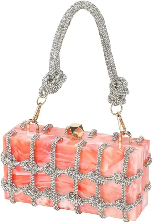 uxcell Evening Bags, Acrylic Clutch Purse Marbling Bag Wedding Prom Party, Light Orange