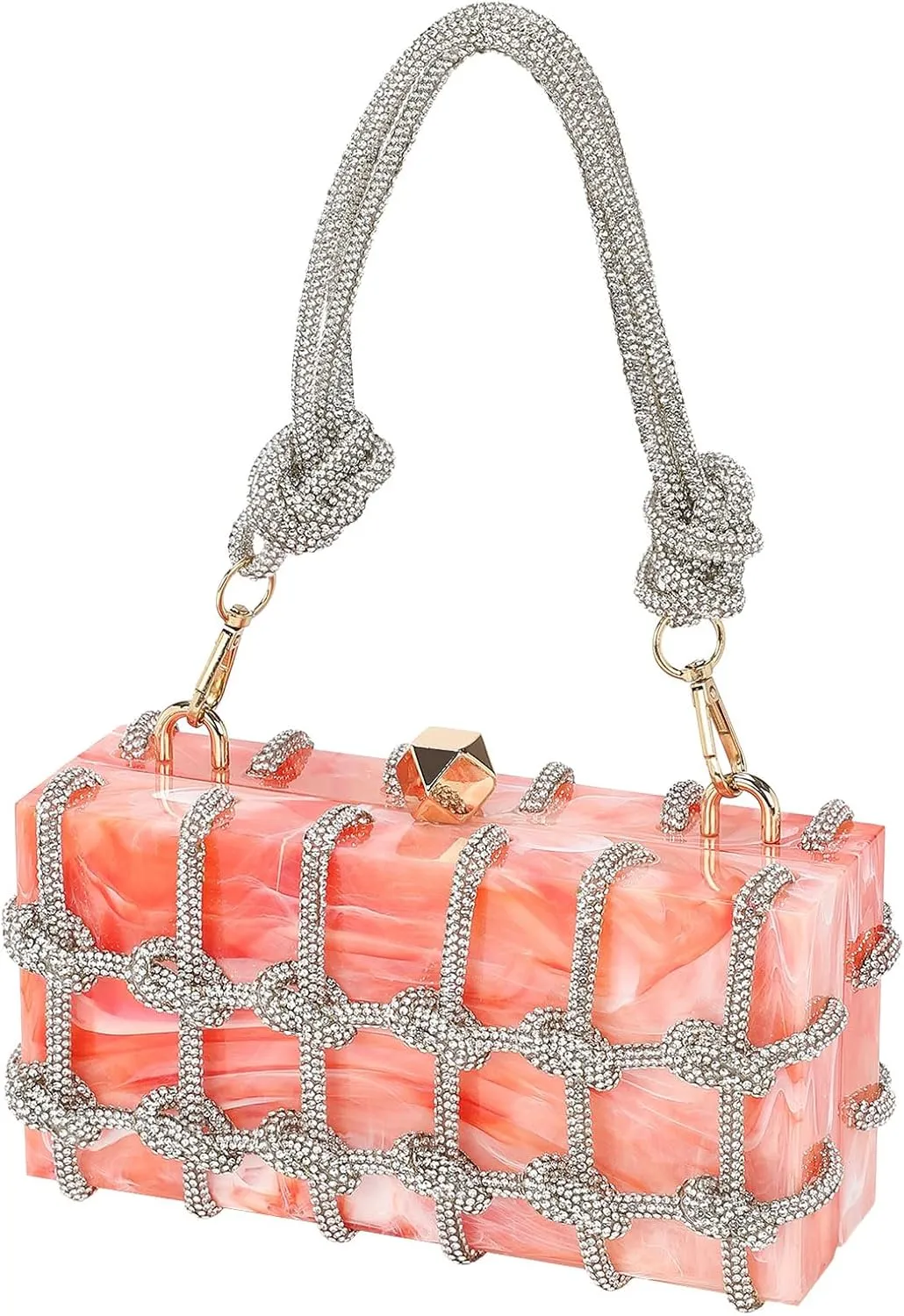 uxcell Evening Bags, Acrylic Clutch Purse Marbling Bag Wedding Prom Party, Light Orange