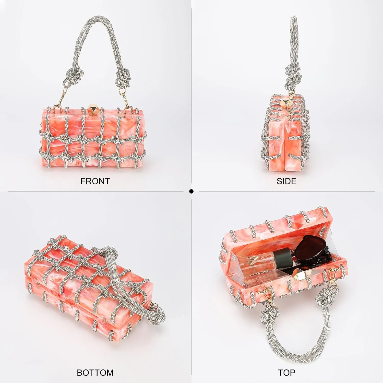 uxcell Evening Bags, Acrylic Clutch Purse Marbling Bag Wedding Prom Party, Light Orange