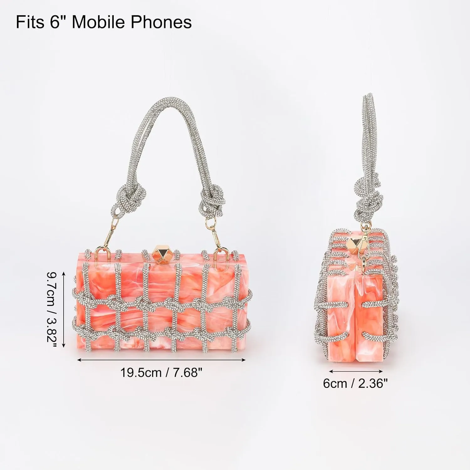 uxcell Evening Bags, Acrylic Clutch Purse Marbling Bag Wedding Prom Party, Light Orange