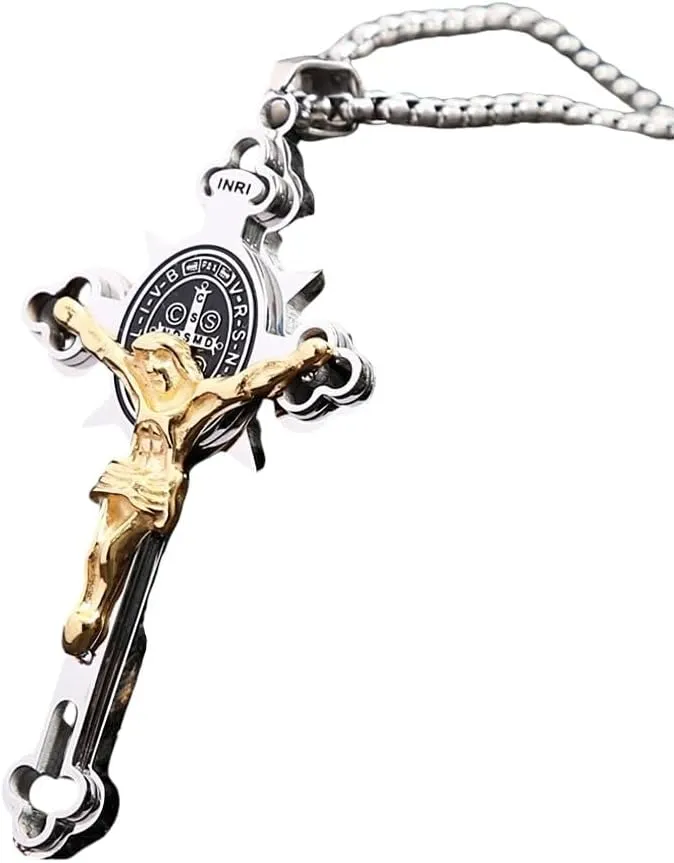 Vintage Christian Jesus Cross Pendant Necklace Men's Stainless Steel Religious Jesus Necklaces Prayer Baptism Jewelry DANS04225