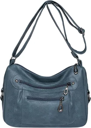 Vintage Classic Soft Leather Stylish Solid Crossbody Bag Trend Versatile Pocket Shoulder Bag Messenger (Blue, One Size)