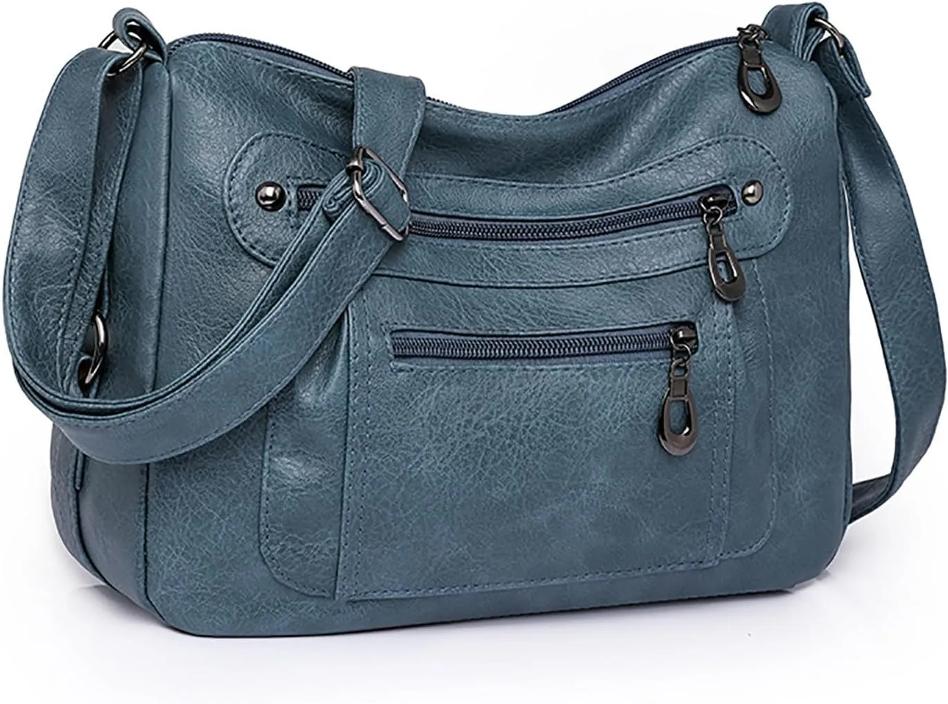 Vintage Classic Soft Leather Stylish Solid Crossbody Bag Trend Versatile Pocket Shoulder Bag Messenger (Blue, One Size)