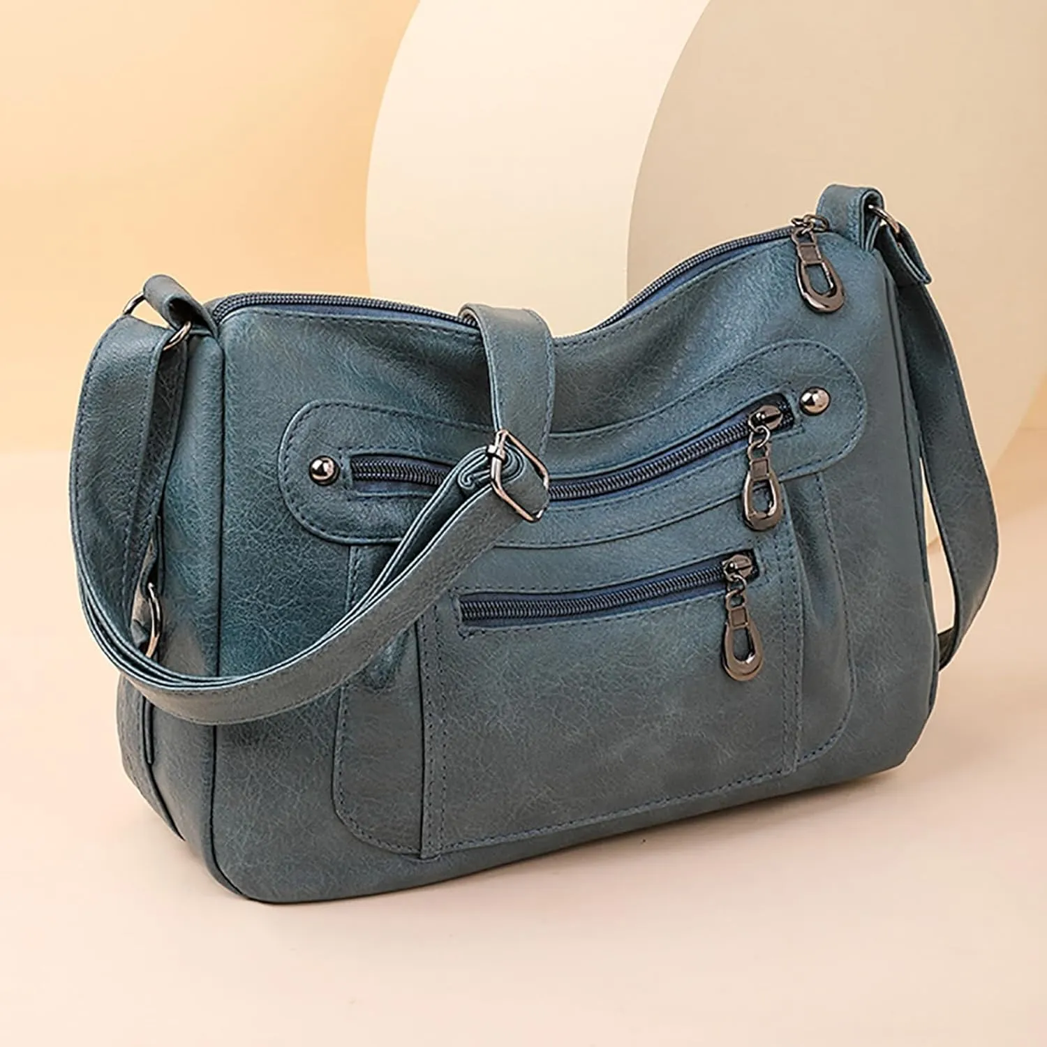 Vintage Classic Soft Leather Stylish Solid Crossbody Bag Trend Versatile Pocket Shoulder Bag Messenger (Blue, One Size)