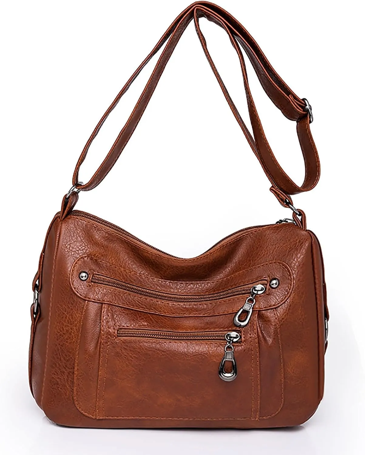 Vintage Classic Soft Leather Stylish Solid Crossbody Bag Trend Versatile Pocket Shoulder Bag Messenger (Brown, One Size)