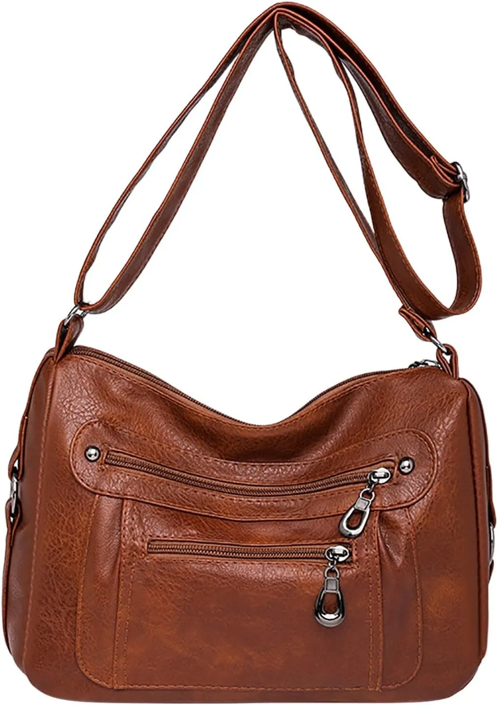 Vintage Classic Soft Leather Stylish Solid Crossbody Bag Trend Versatile Pocket Shoulder Bag Messenger (Brown, One Size)