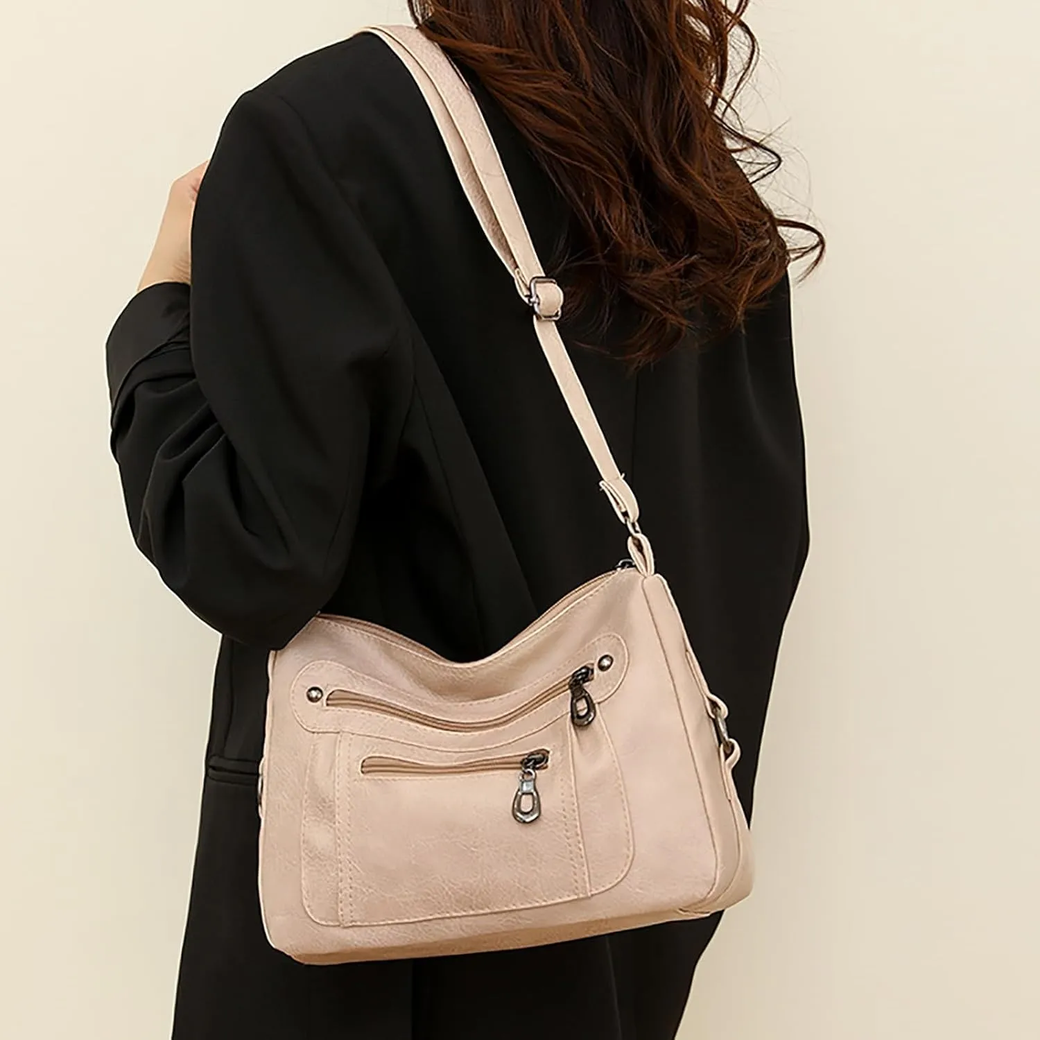 Vintage Classic Soft Leather Stylish Solid Crossbody Bag Trend Versatile Pocket Shoulder Bag Vintage (White, One Size)