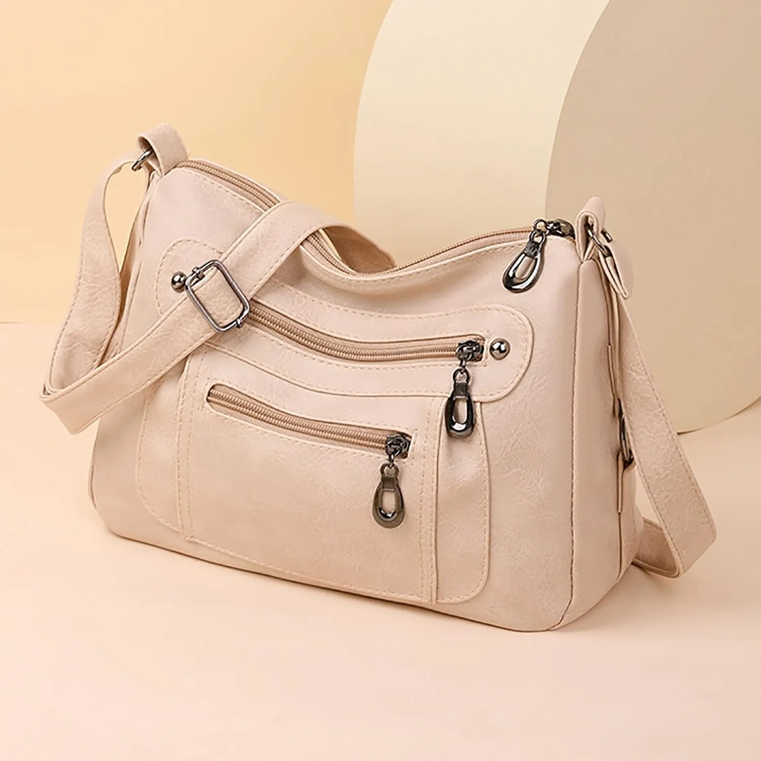 Vintage Classic Soft Leather Stylish Solid Crossbody Bag Trend Versatile Pocket Shoulder Bag Vintage (White, One Size)