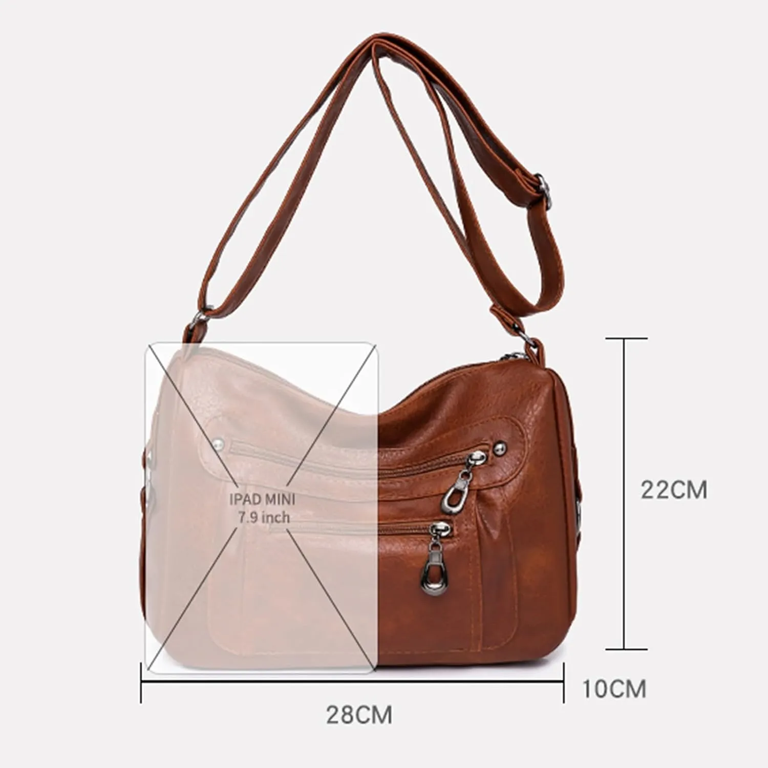 Vintage Classic Soft Leather Stylish Solid Crossbody Bag Trend Versatile Pocket Shoulder Bag Vintage (White, One Size)