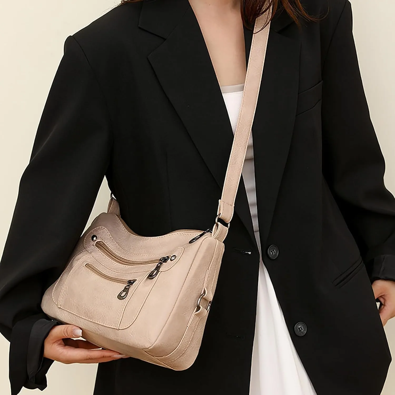 Vintage Classic Soft Leather Stylish Solid Crossbody Bag Trend Versatile Pocket Shoulder Bag Vintage (White, One Size)