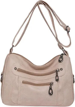 Vintage Classic Soft Leather Stylish Solid Crossbody Bag Trend Versatile Pocket Shoulder Bag Vintage (White, One Size)