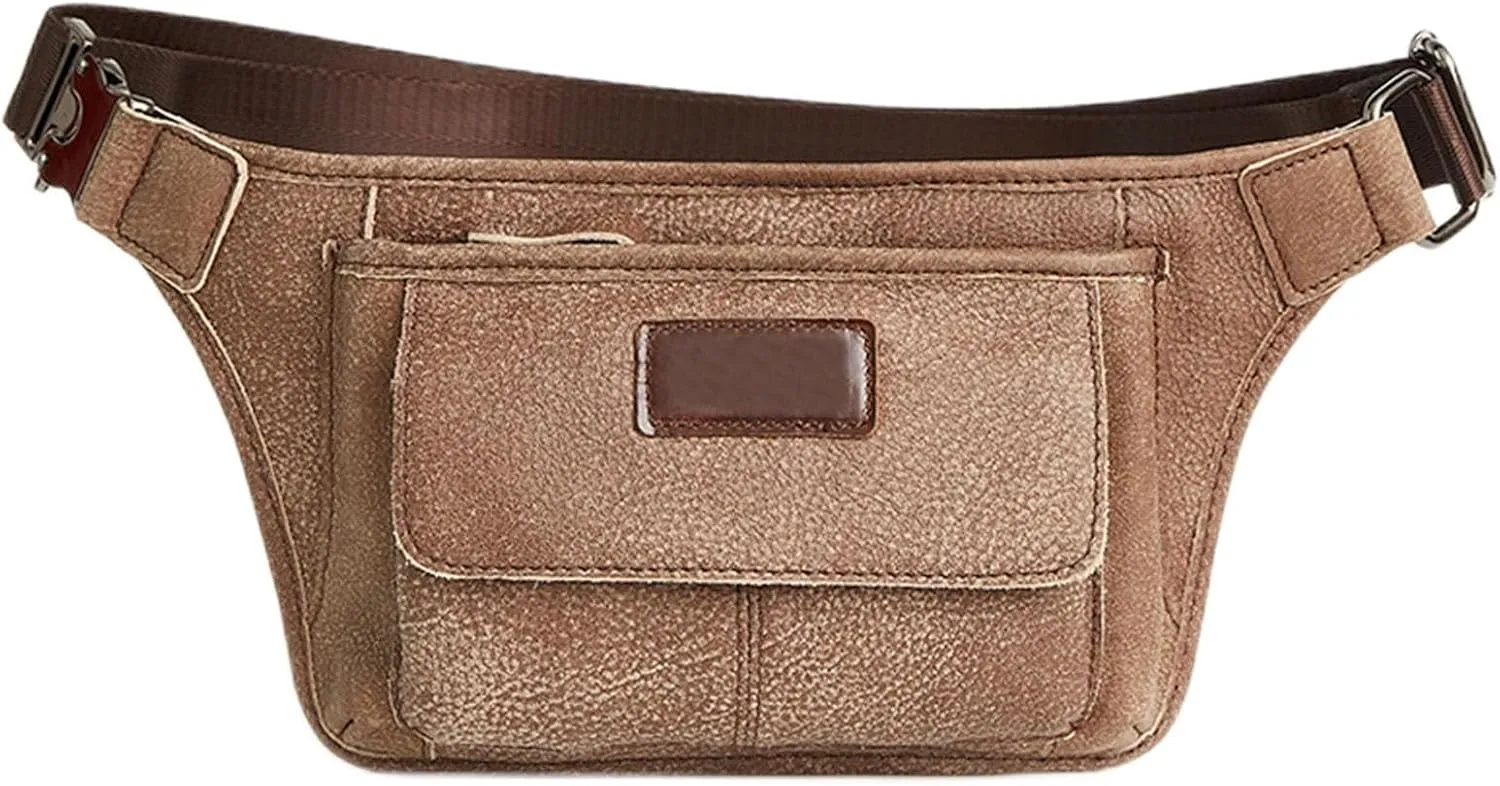 Vintage Genuine Leather Waist Pack Cowhide Casual Hiking Sling Bag Crossbody Multi-Functional Chest Bags Shoulder (Brown)