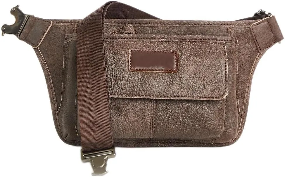 Vintage Genuine Leather Waist Pack Cowhide Casual Hiking Sling Bag Crossbody Multi-Functional Chest Bags Shoulder (Grey)