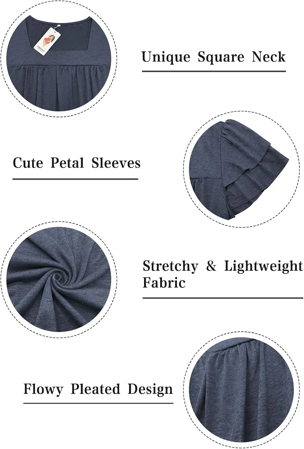 VISLILY Plus-Size-Summer-Tops for Women Petal Short Sleeve T Shirts Square Neck Tunics Flowy Pleated Blouses XL-5XL