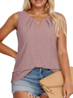 VISLILY Plus-Size-Tank-Tops for Women Summer Trendy Keyhole Neck Shirts Cute Eyelet Tunics Casual Sleeveless Blouse XL-5XL