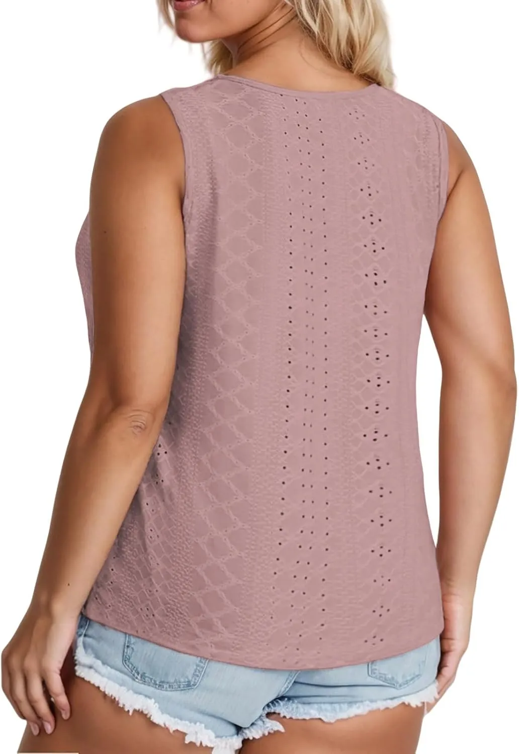 VISLILY Plus-Size-Tank-Tops for Women Summer Trendy Keyhole Neck Shirts Cute Eyelet Tunics Casual Sleeveless Blouse XL-5XL