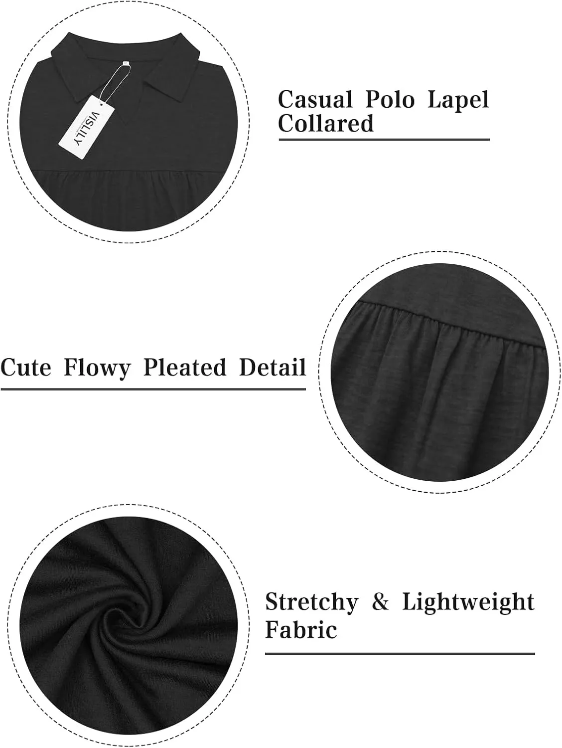 VISLILY Womens-Plus-Size-Summer-Tops Collared V Neck Polo Shirts Flowy Pleated Tunics Trendy Roll Short Sleeve Blouses