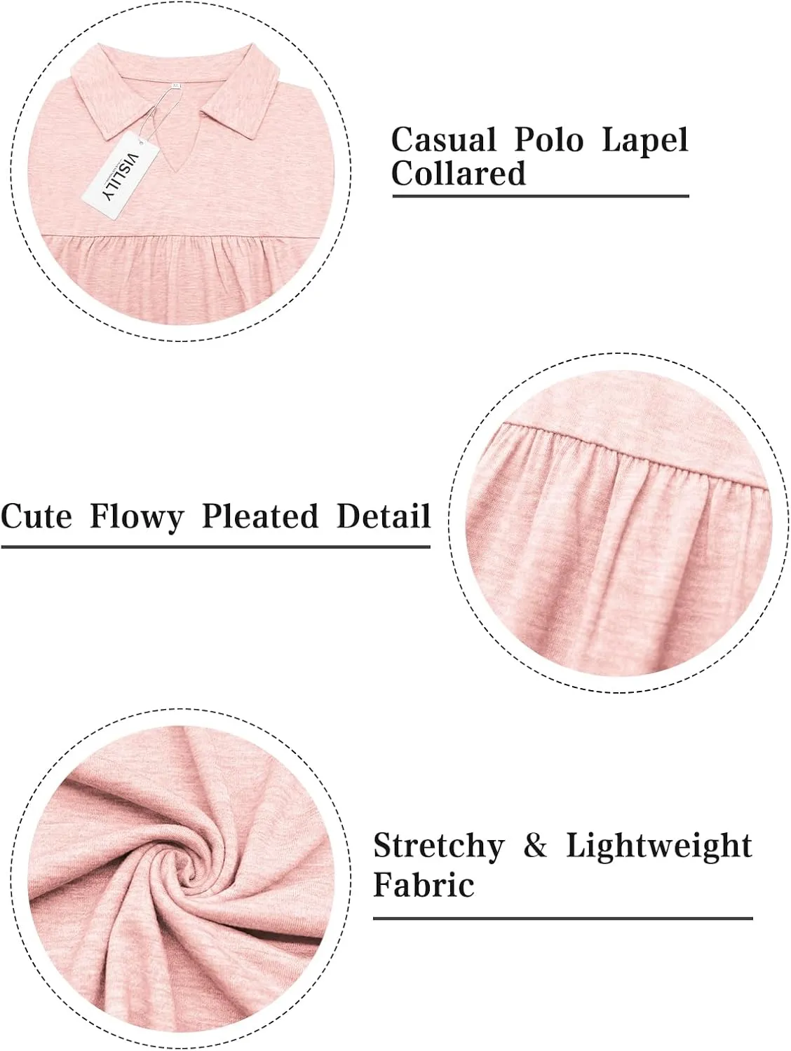VISLILY Womens-Plus-Size-Summer-Tops Collared V Neck Polo Shirts Flowy Pleated Tunics Trendy Roll Short Sleeve Blouses