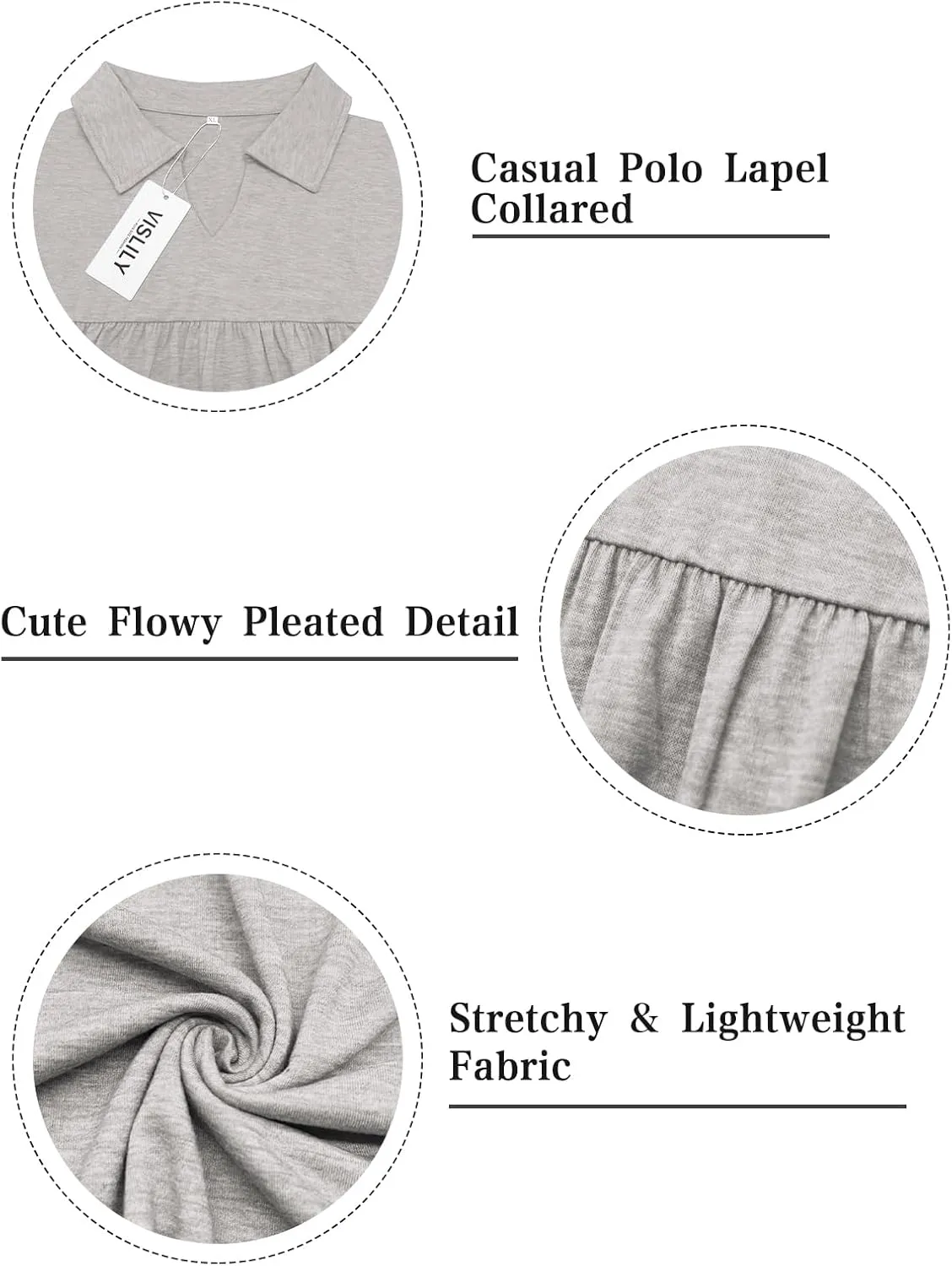 VISLILY Womens-Plus-Size-Summer-Tops Collared V Neck Polo Shirts Flowy Pleated Tunics Trendy Roll Short Sleeve Blouses