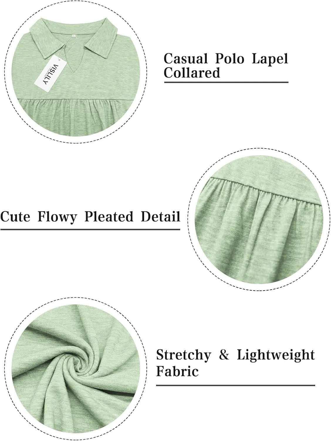 VISLILY Womens-Plus-Size-Summer-Tops Collared V Neck Polo Shirts Flowy Pleated Tunics Trendy Roll Short Sleeve Blouses