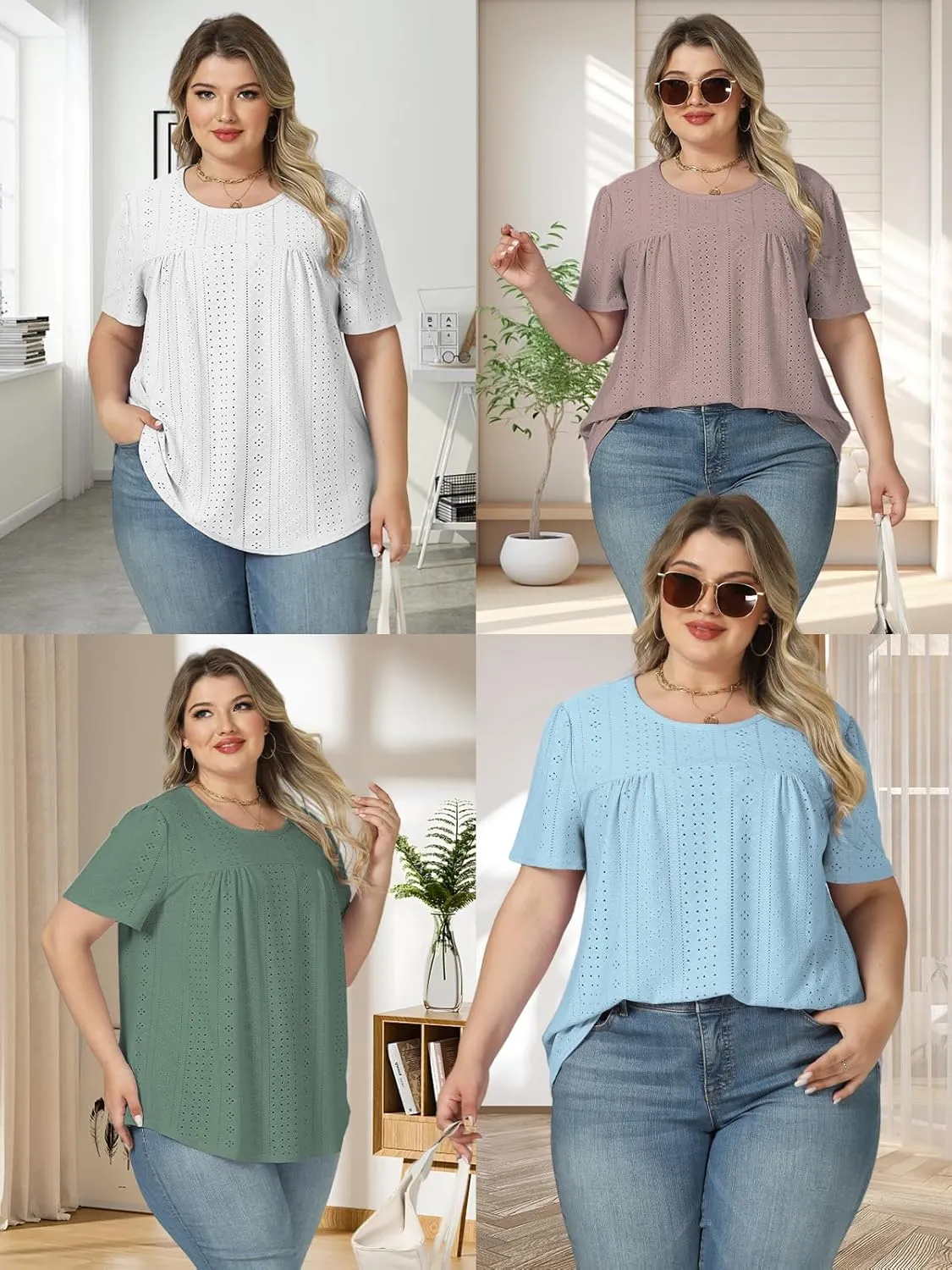 VISLILY Womens-Plus-Size-Summer-Tops Trendy Eyelet Embroidery T Shirts Cute Curved Hem Tunics Casual Short Sleeve Blouse Tees