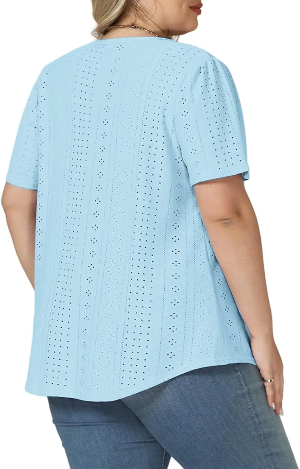 VISLILY Womens-Plus-Size-Summer-Tops Trendy Eyelet Embroidery T Shirts Cute Curved Hem Tunics Casual Short Sleeve Blouse Tees
