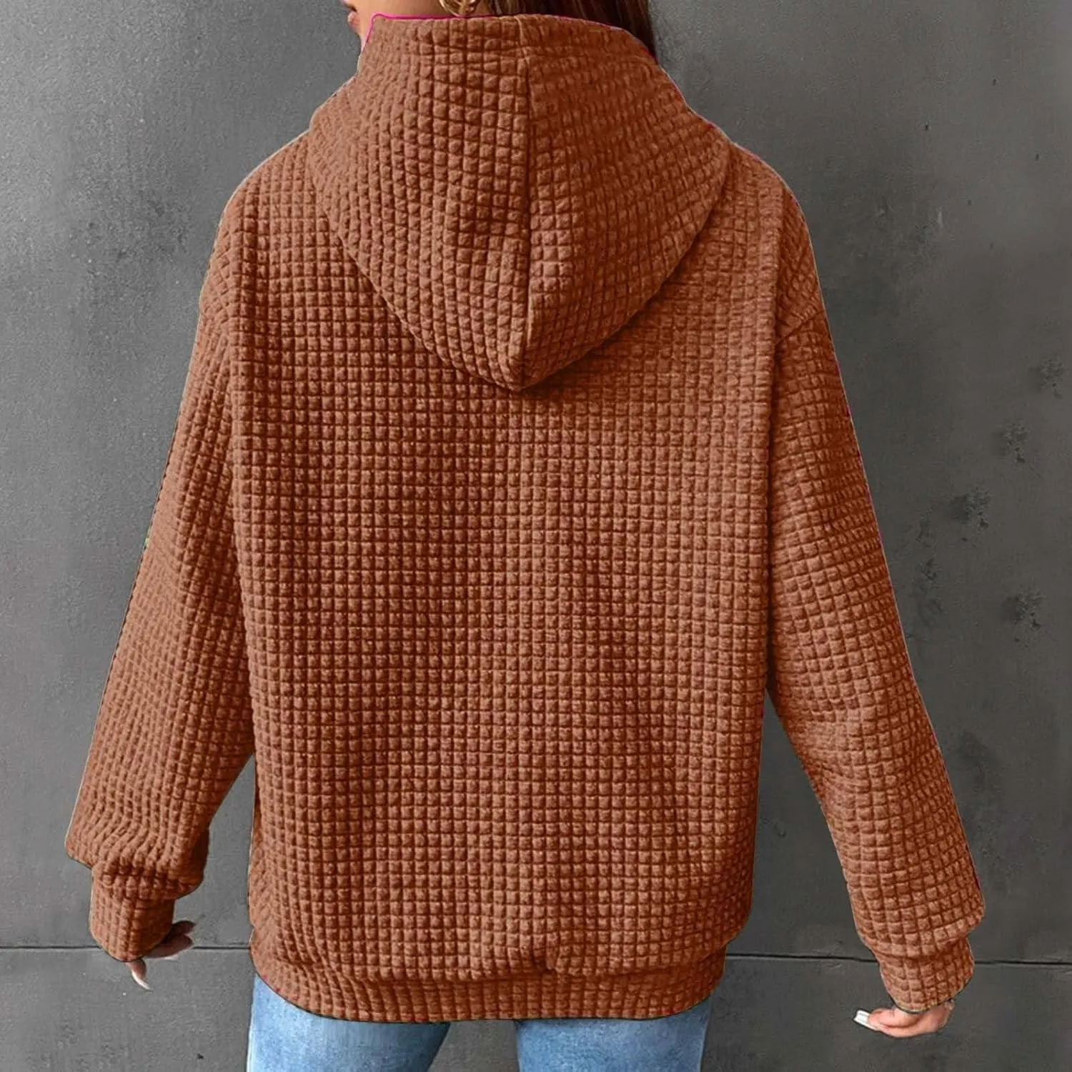 Waffle Knit Hoodie Women Oversized Drawstring Hooded Sweatshirts Y2K Waffle Pullover Loose Fit Casual Cute Clothes