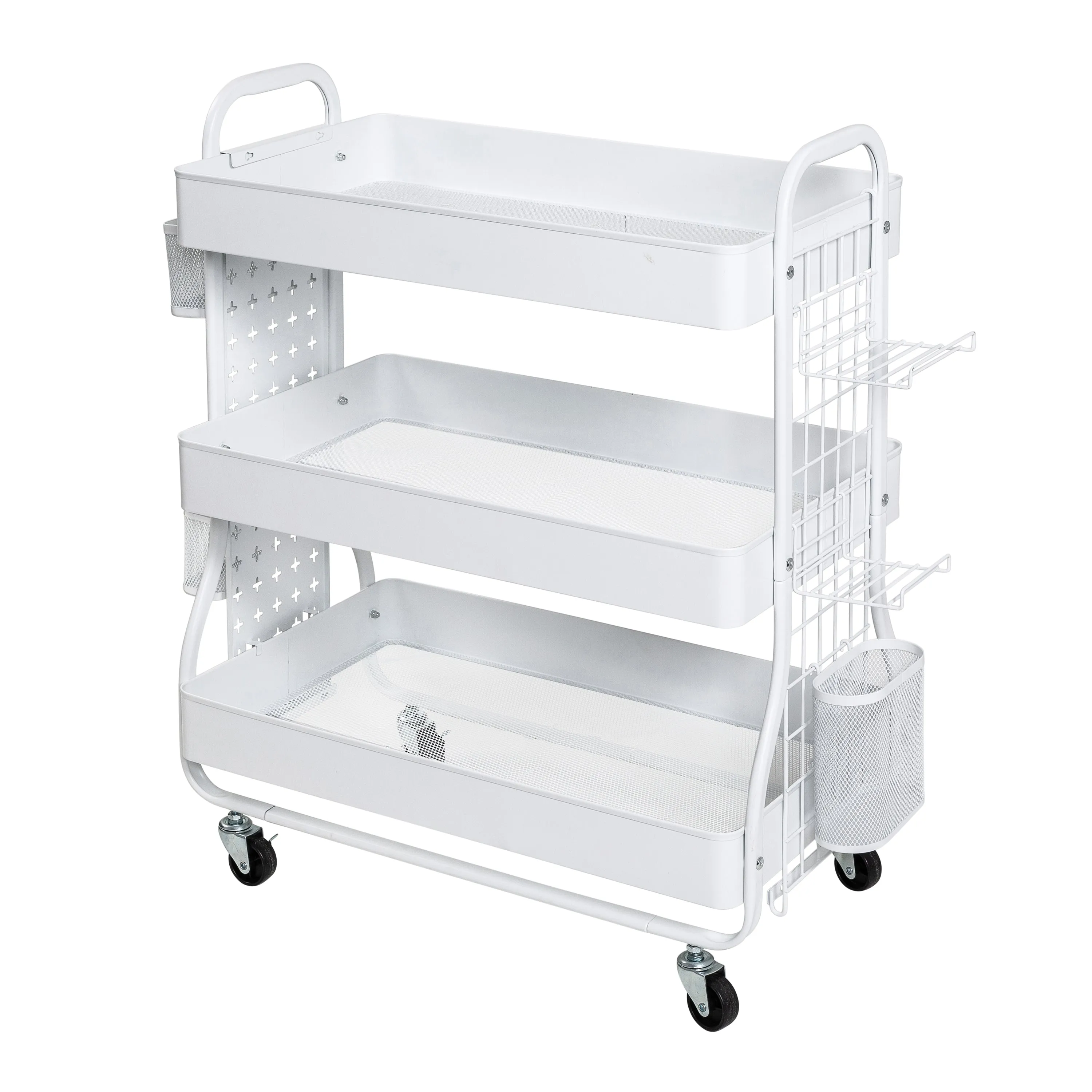 White Steel Rolling 2-in-1 Craft Storage Cart