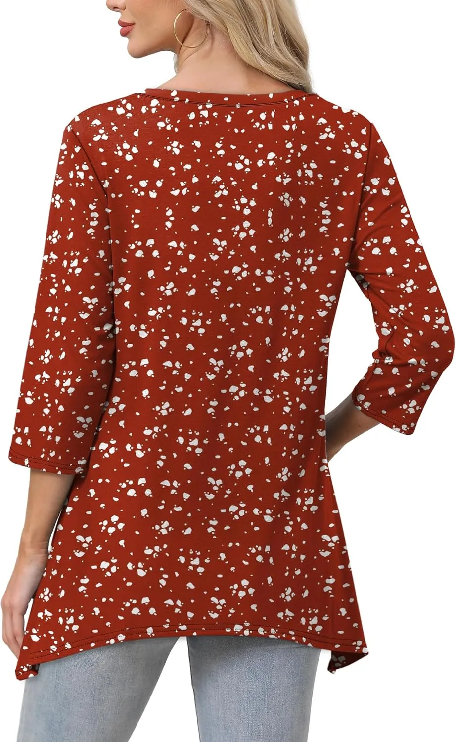 WIHOLL 3/4 Sleeve Tunic Tops for Women Loose Fit Dressy Casual Blouses V Neck T Shirts with Asymmetrical Hem S-3XL