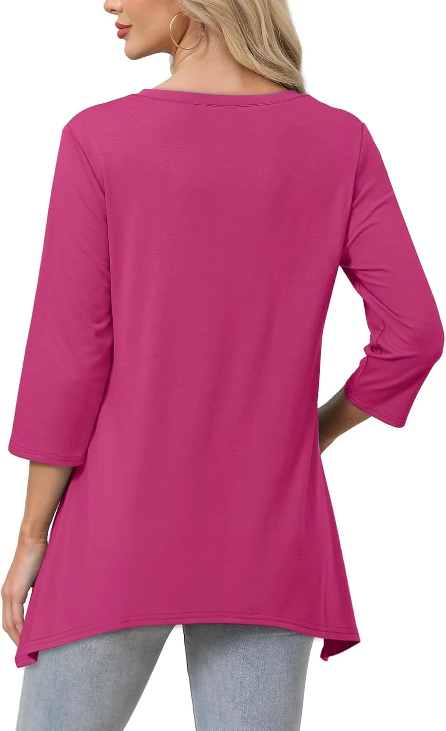WIHOLL 3/4 Sleeve Tunic Tops for Women Loose Fit Dressy Casual Blouses V Neck T Shirts with Asymmetrical Hem S-3XL