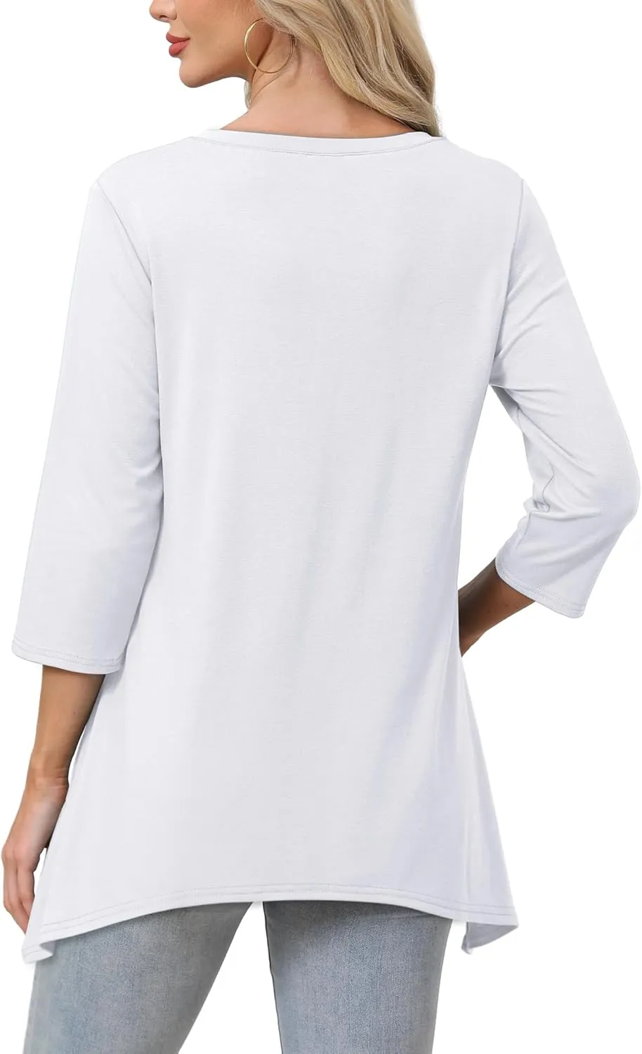 WIHOLL 3/4 Sleeve Tunic Tops for Women Loose Fit Dressy Casual Blouses V Neck T Shirts with Asymmetrical Hem S-3XL