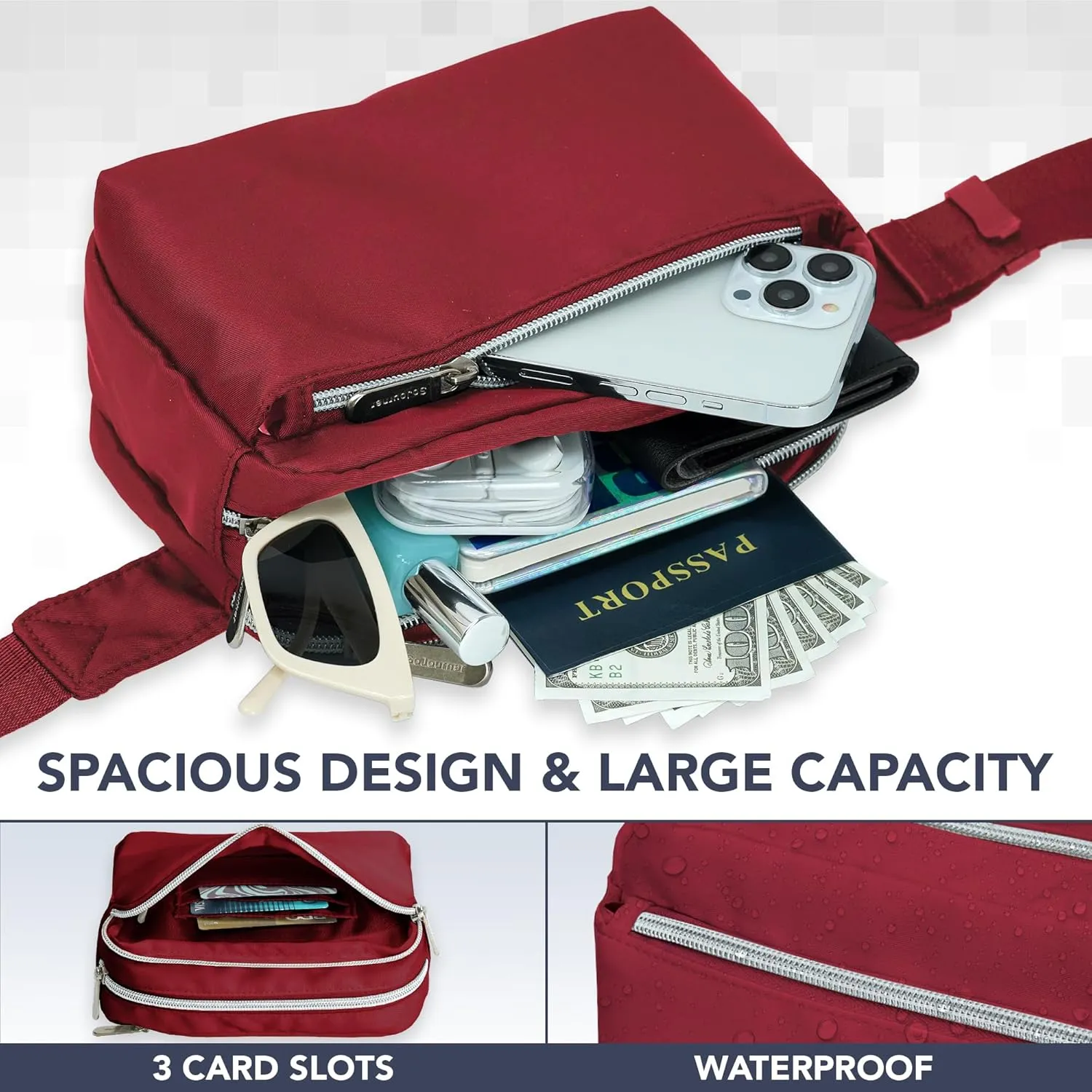 Wine Red Crossbody Belt Bag for Women  Stylish Fanny Pack, Functional and Fashion Waist Packs for Travel, Festivals, and Everyday Use