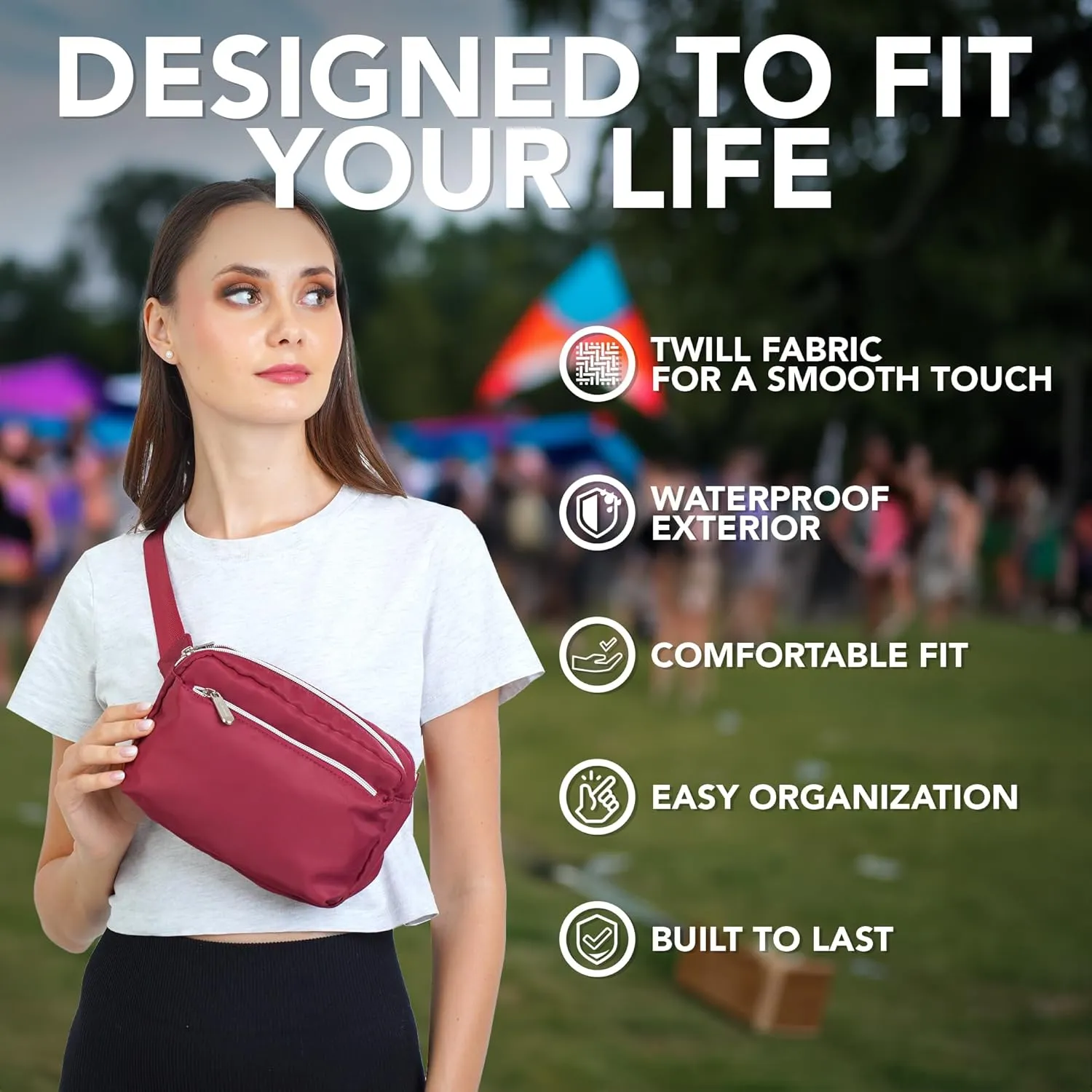 Wine Red Crossbody Belt Bag for Women  Stylish Fanny Pack, Functional and Fashion Waist Packs for Travel, Festivals, and Everyday Use