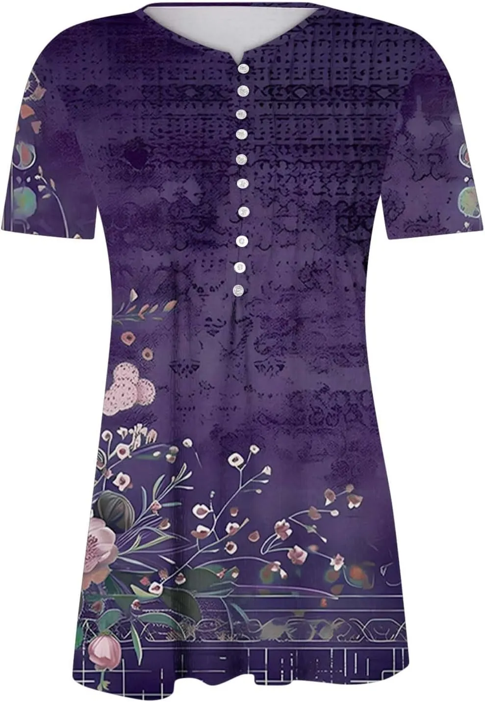 Women 2025 Spring Blouses Tops Floral Short Sleeve Boho T Shirts Dressy Casual Tunic Beach Vacation Ladies Clothing