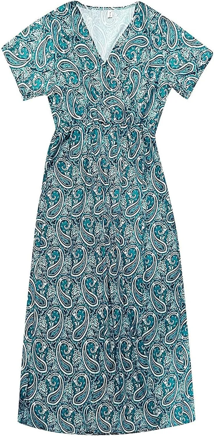 Women Boho Causal Summer Dress Short Sleeve High Waist Maxi Long Dresses 2024 Trendy Dress Beach Vacation Clothing