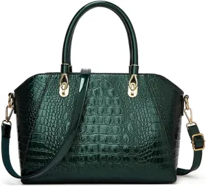 Women Crocodile Pattern Purse Tote Satchel Glossy Elegant Top Handle Handbag Shoulder Bag