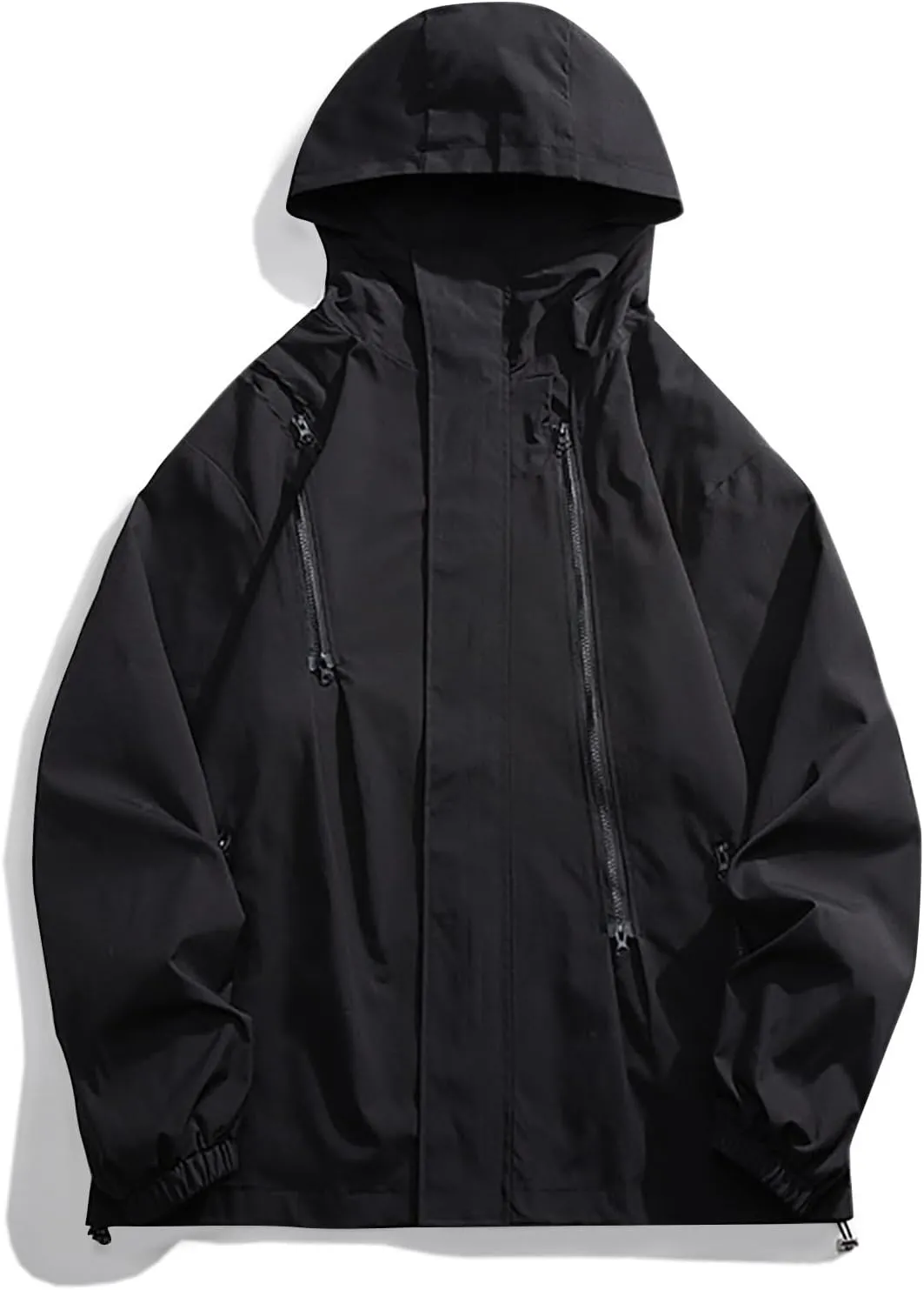 Women Fashion Oversized Waterproof Rain Jackets Full Zip Up Lightweight Detachable Hood Raincoat Outdoor Windbreaker