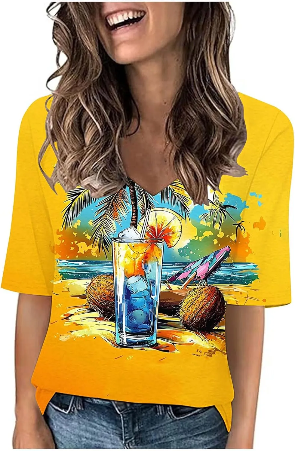 Women Floral Summer Tee Tops Dressy Casual Blouse Short Sleeve V Neck Loose Fit T Shirts Trendy Boho Clothes 2025