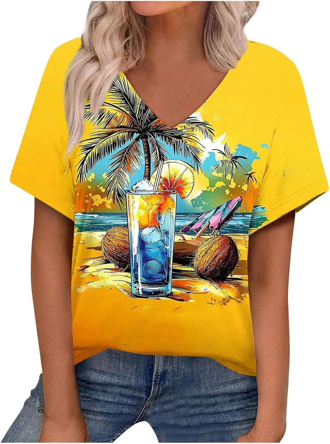 Women Floral Summer Tee Tops Dressy Casual Blouse Short Sleeve V Neck Loose Fit T Shirts Trendy Boho Clothes 2025