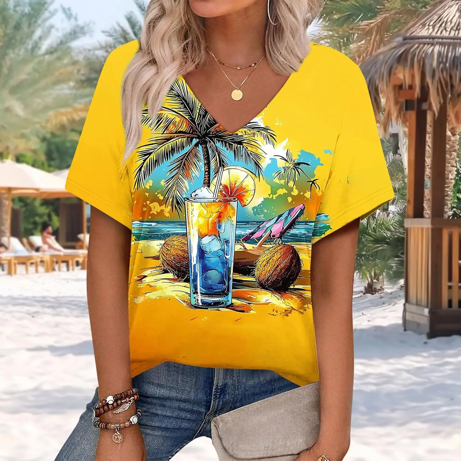 Women Floral Summer Tee Tops Dressy Casual Blouse Short Sleeve V Neck Loose Fit T Shirts Trendy Boho Clothes 2025