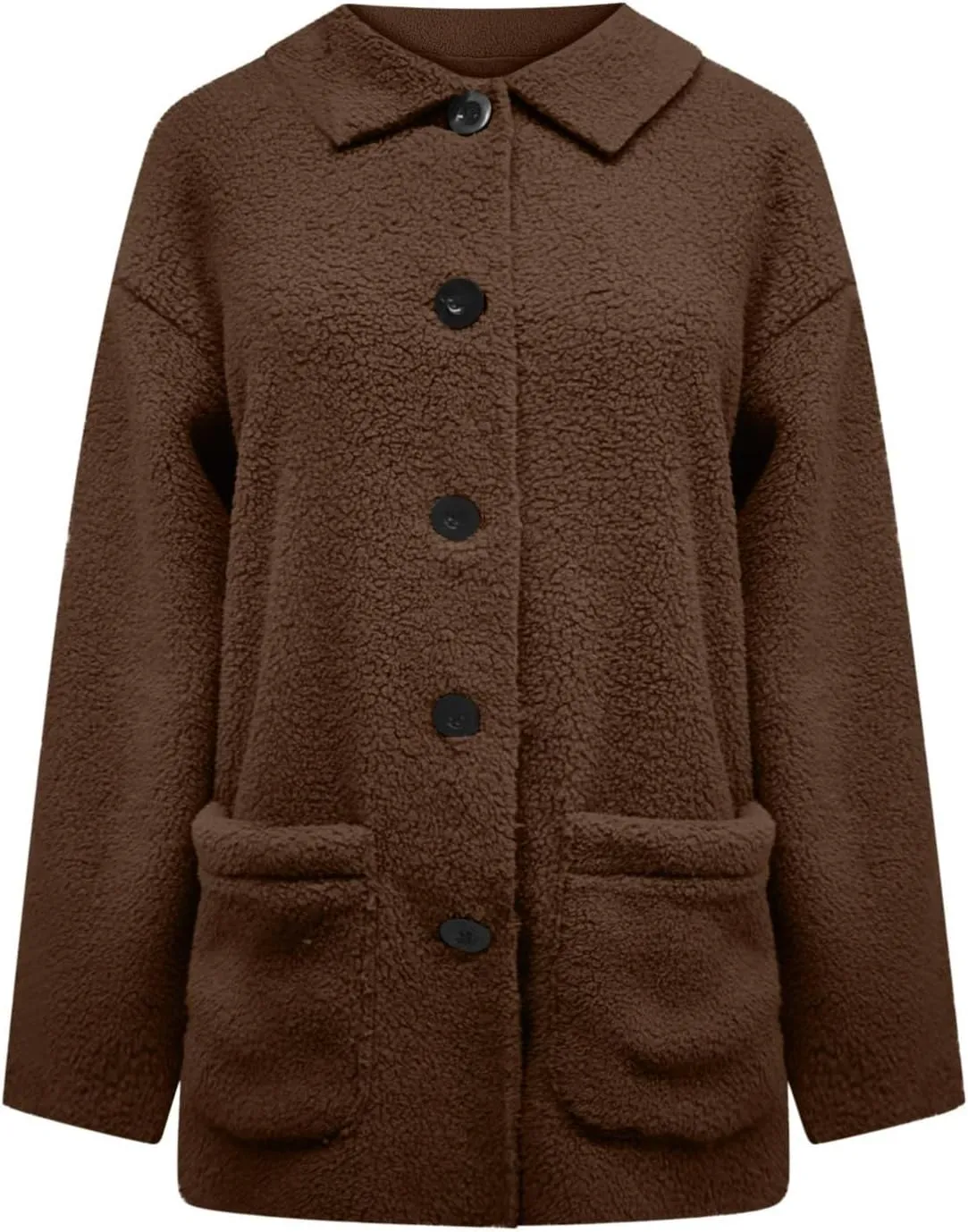 Women Plush Jacket Trendy Solid Color Fleece Winter Warm Coat Long Sleeve Lapel Casual Pockets Outerwear & Jackets