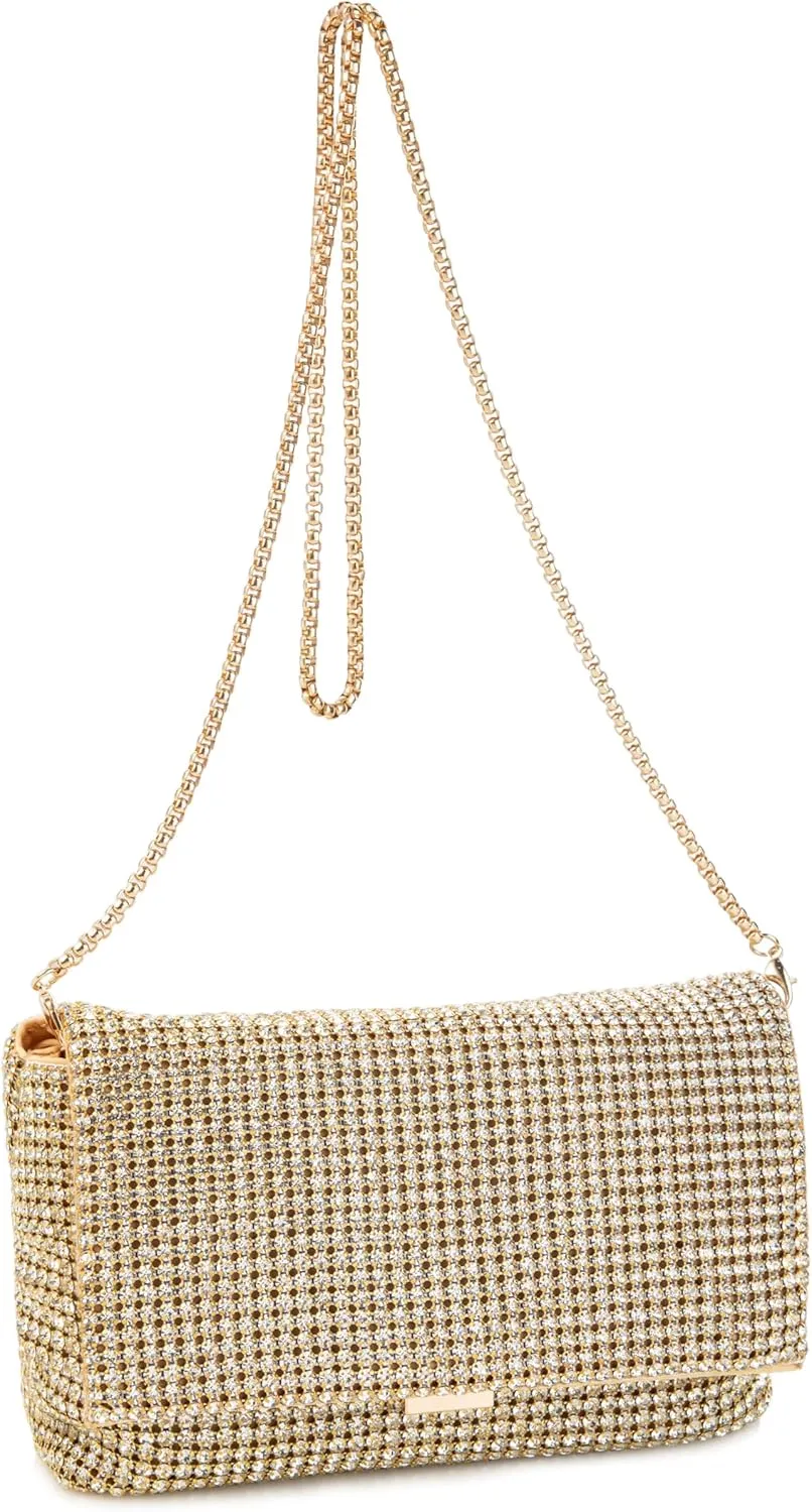 Women Rhinestone Evening Shoulder Bag WOC Crystal Clutch with Detachable Strap Sparkling Purse for Wedding Party